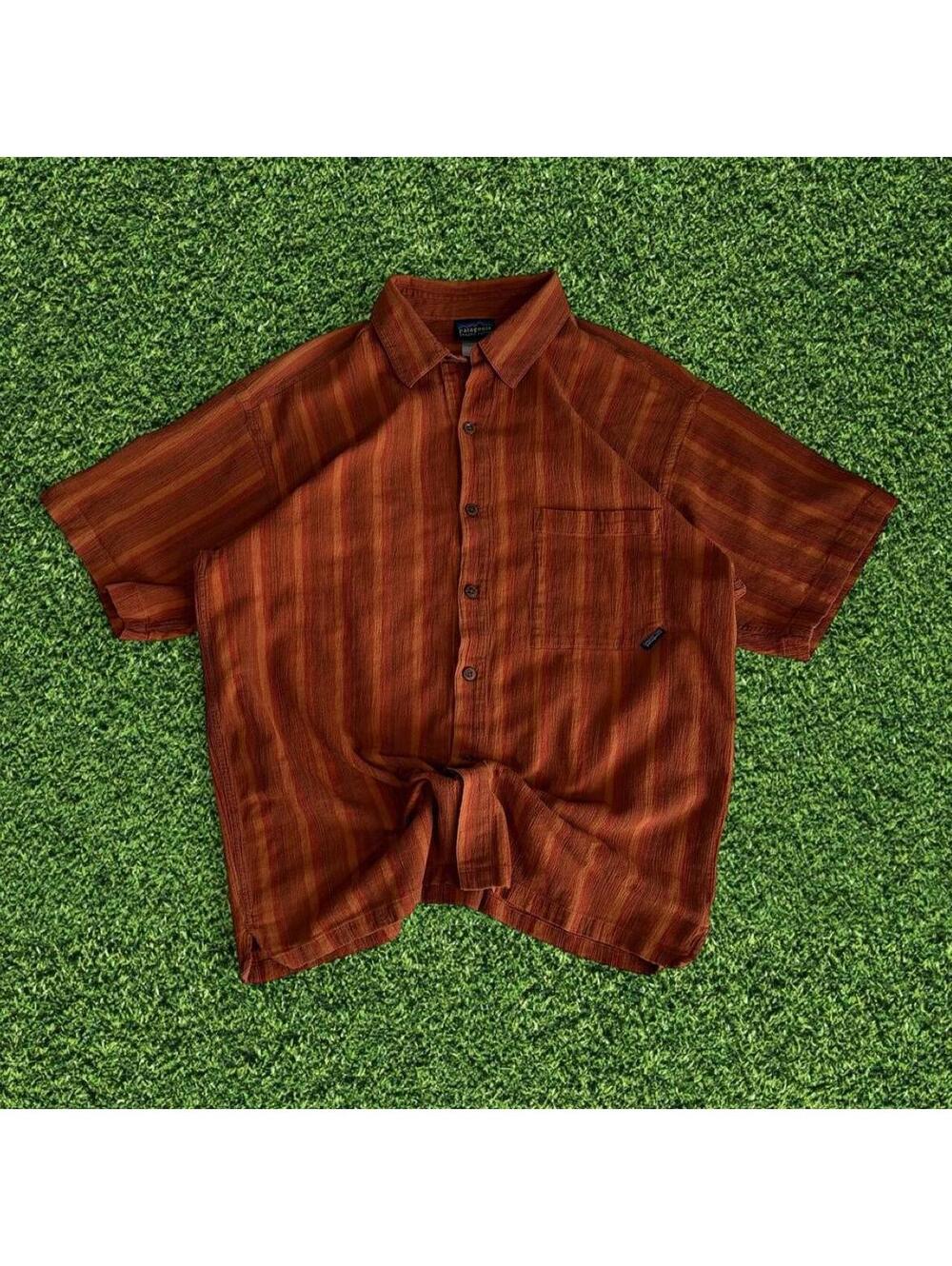 Vintage Patagonia Orange Striped Button Up Shirt Size M